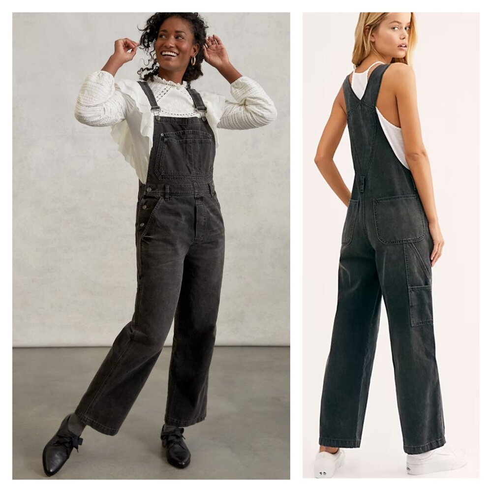 Free People Boyish Kenny Overalls Denim Jumpsuit in Midnight Cowboy Black size S - Picture 8 of 16